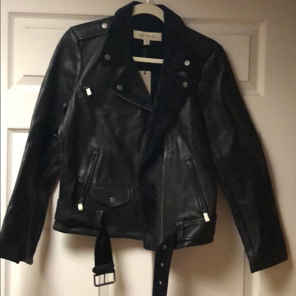 Calvin Klein Jeans velvet leather Moto jacket - Picture 3 of 8